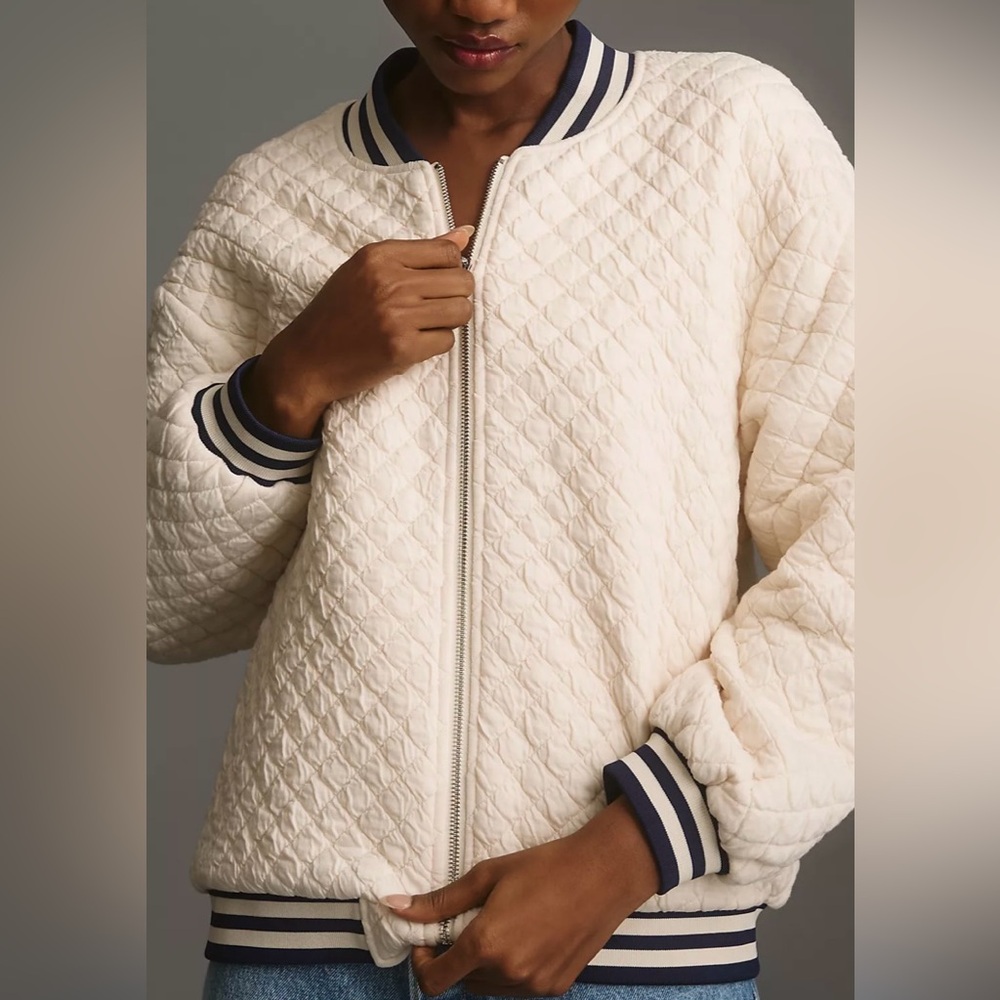 Porridge Viv Cream Quilted Bomber Jacket
